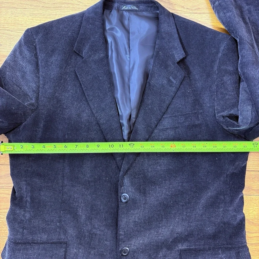 Alan Flusser Men's 44L Black Corduroy Two Button Single‎ Vent Lined Sports Coat